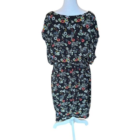 Old Navy Floral Mini Dress Black Pink White Drawstring Waist Womens Plus Size 4X - Picture 2 of 8